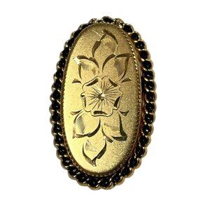 Vintage Gold-Filled 12K Brooch Pin Art Nouveau Etched Floral Design 1.5" Womens